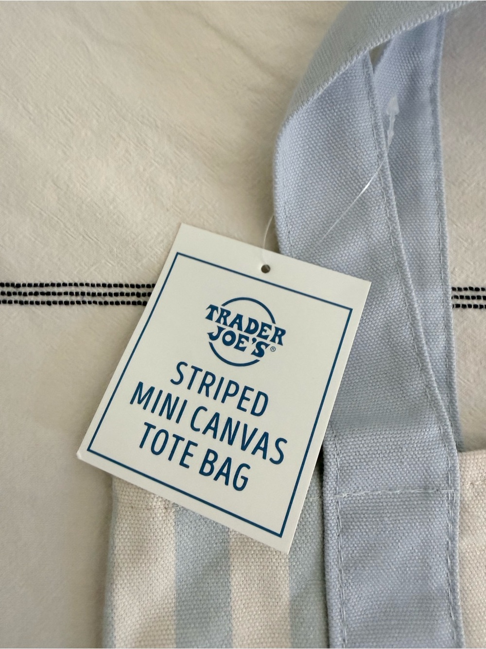 NWT Trader Joe’s Striped Mini Canvas Tote bag blue - Picture 2 of 3